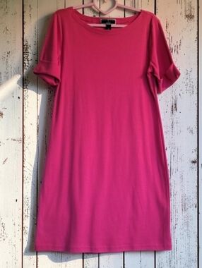 Karen Scott Sport Pink T-Shirt Dress Petite L PL 100% Cotton Cuffed Sleeve Mini